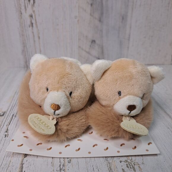 Doudou Et Compagnie Paris Brown Bear Booties Baby Crib Shoes Soft Fur 0/6 Months - Picture 1 of 14